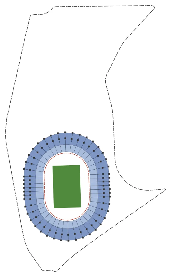 Estádio para 80 mil pessoas no lote do Morumbi: 80.767 lugares em dois anéis e 64 vomitórios.